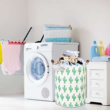 CLOCOR Large Round Storage Bin Collapsible Cactus Storage Basket Clothes Laundry Hamper Toy Bins Gift Baskets (Cactus)
