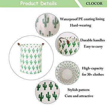 CLOCOR Large Round Storage Bin Collapsible Cactus Storage Basket Clothes Laundry Hamper Toy Bins Gift Baskets (Cactus)