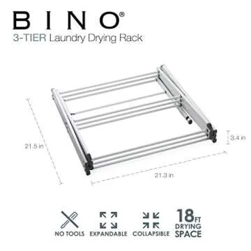 BINO 3-Tier Collapsible Drying Racks | White | Air Drying & Hanging | Foldable Portable Indoor & Outdoor | Space Saving Clothes Dryer Stand | Home Dorm Apartment Essentials