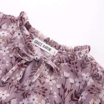 GRACE KARIN Little Girl Dresses Size 7 Fall Long Sleeve Casual Dress Formal Party Winter Floral Smoc...