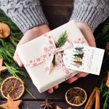 50Pcs Christmas Gift Tags with Hemp Rope Christmas Paper Gift Tags Holiday Hang Name Tags Label Wate...