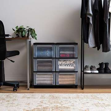 IRIS USA Plastic 3-Drawer Storage Organizer Rolling Cart, with Wheels Casters, 2-Pack, for Classroom...