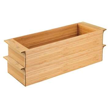 iDesig Formbu Wood Tabletop Storage Handles, Wooden Organizer for Tissues, Candles, Soap, Hand Towels, Toilet Paper, 16.15" x 6" x 3", Deep Tray