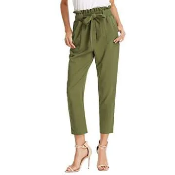 Women’s Ruffle Tie Waist Pants with Functional Pockets