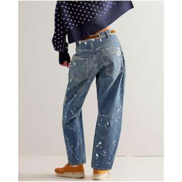 LifeShe Women's Baggy Barrel Jeans - Casual Boyfriend Mid Rise Drawstring Denim Pants A-Light Blue