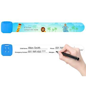 Reusable Child Safety ID Wristbands, Waterproof Adjustable Travel ID Band for Kids, One Size Fits Al...