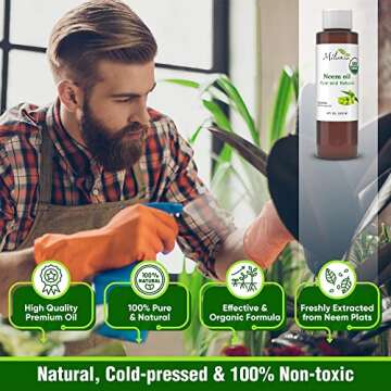 MILANIA Premium Organic Neem Oil Virgin, Cold Pressed, Unrefined 100% Pure Natural Grade A. Excellent Quality.(4 Fl. Oz.)