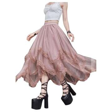 Lace Trim Layered Tulle Gothic Skirt for Women