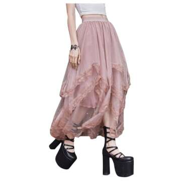 Lace Trim Layered Tulle Gothic Skirt for Women