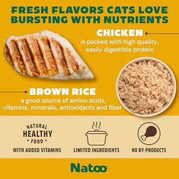 NATOO Cat Food Topper for Picky Eaters & Healthy Soft Cat Treat (Chicken & Brown Rice in Broth), Wet Food with Gravy, High Protein & Limited Ingredient, 2.4 oz (Case of 20)