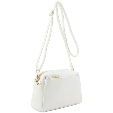 FashionPuzzle Triple Zip Small Crossbody Bag in White