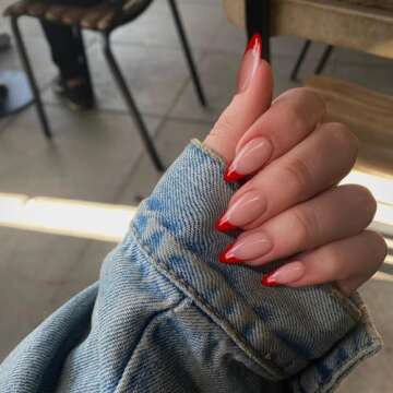 KQueenest Red French Tip Press On Nails | Medium Almond with Classic Design, 24 PCS