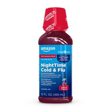 Amazon Basic Care Night Time Cold & Flu Liquid - Cherry 12 fl oz (Pack of 1)