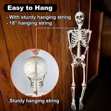 GameXcel Halloween Skeleton Decorations - 5.5FT Life Size Skeleton Decoration Realistic Posable Human Skeleton Hanging Props Halloween Outdoor Decorations