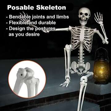 GameXcel Halloween Skeleton Decorations - 5.5FT Life Size Skeleton Decoration Realistic Posable Human Skeleton Hanging Props Halloween Outdoor Decorations