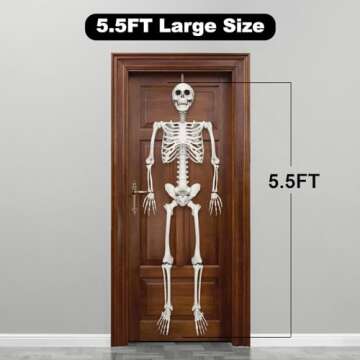 GameXcel Halloween Skeleton Decorations - 5.5FT Life Size Skeleton Decoration Realistic Posable Human Skeleton Hanging Props Halloween Outdoor Decorations