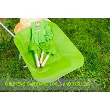 Altdorff Kids Wheelbarrow Set Metal, Child Wheel Barrel Green Easy to Assemble and Kids Gardening Tools Kit, Garden Toys with Small Wheel Barrow, Outdoor Indoor Toys Gift for Children