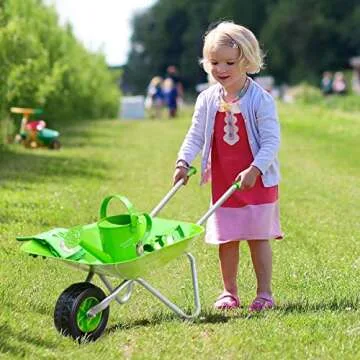 Altdorff Kids Wheelbarrow Set Metal, Child Wheel Barrel Green Easy to Assemble and Kids Gardening Tools Kit, Garden Toys with Small Wheel Barrow, Outdoor Indoor Toys Gift for Children