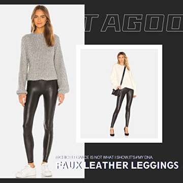 Tagoo Faux Leather Leggings for Women Tummy Control Dressy Leggings High Waisted Pleather Pants Disco Outfits Black