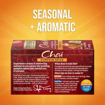 Twinings Pumpkin Spice Chai Black Tea Individually Wrapped Bags, 20 Count (Pack of 1), Warm, Spicy &...