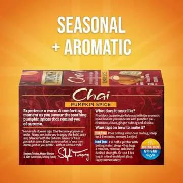Twinings Pumpkin Spice Chai Black Tea Individually Wrapped Bags, 20 Count (Pack of 1), Warm, Spicy &...