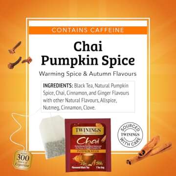 Twinings Pumpkin Spice Chai Tea Warm & Spicy 20 Count