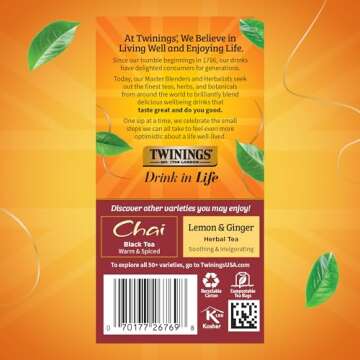 Twinings Pumpkin Spice Chai Tea Warm & Spicy 20 Count