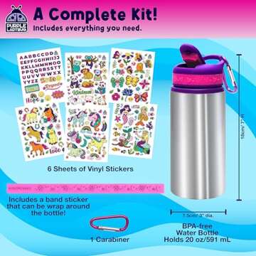 Purple Ladybug Decorate Your Own Water Bottle for Girls - Includes Trendy Stickers, Easter Gift for Ages 5-8, Birthday or Valentines Gift, Great for Little Girls