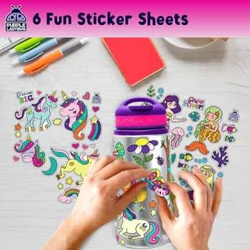 Purple Ladybug Decorate Your Own Water Bottle for Girls - Includes Trendy Stickers, Easter Gift for Ages 5-8, Birthday or Valentines Gift, Great for Little Girls