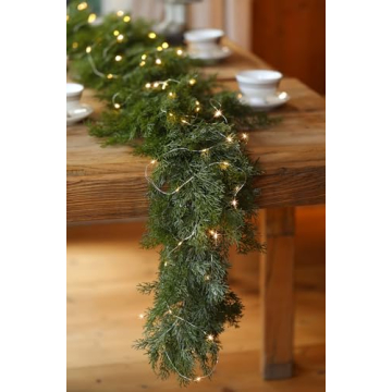 6FT Christmas Garland PARTY JOY Cedar Garland with 9.8FT LED Lights String, Greenery Plant for Chris...