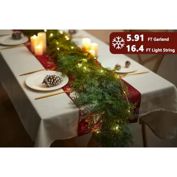 6FT Christmas Cedar Garland with 9.8FT LED String Lights