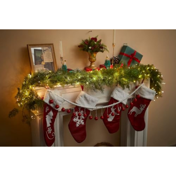 6FT Christmas Cedar Garland with 9.8FT LED String Lights