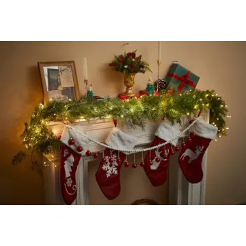 6FT Christmas Cedar Garland with 9.8FT LED String Lights