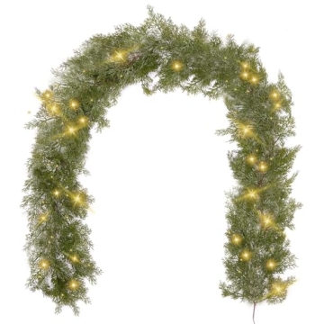 6FT Christmas Cedar Garland with 9.8FT LED String Lights