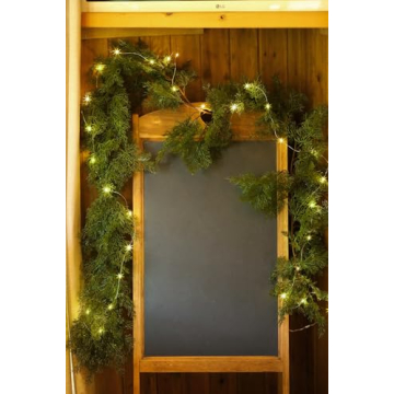 6FT Christmas Cedar Garland with 9.8FT LED String Lights