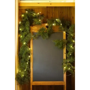 6FT Christmas Cedar Garland with 9.8FT LED String Lights