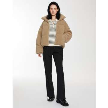 Orolay Women's Fuzzy Fleece Jacket Fluffy Shaggy Jacket Winter Warm Coat Zip Up Cropped Outerwear Khaki Small