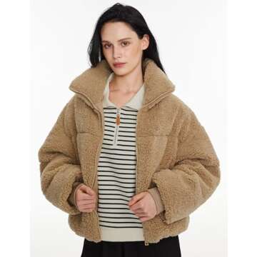 Orolay Women's Fuzzy Fleece Jacket Fluffy Shaggy Jacket Winter Warm Coat Zip Up Cropped Outerwear Khaki Small
