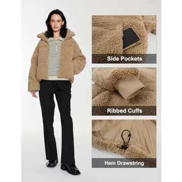 Orolay Women's Fuzzy Fleece Jacket Fluffy Shaggy Jacket Winter Warm Coat Zip Up Cropped Outerwear Khaki Small