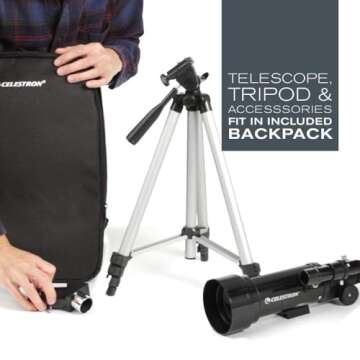 Celestron - 70mm Travel Scope - Portable Refractor Telescope - Fully-Coated Glass Optics - Ideal Telescope for Beginners - Bonus Astronomy Software Package