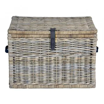 The Basket Lady Deep Wicker Storage Trunk, X-Large, 30 in L x 21 in W x 20.5 in H, Serene Grey