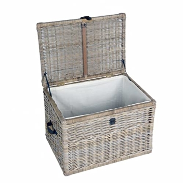 The Basket Lady Deep Wicker Storage Trunk, X-Large, 30 in L x 21 in W x 20.5 in H, Serene Grey