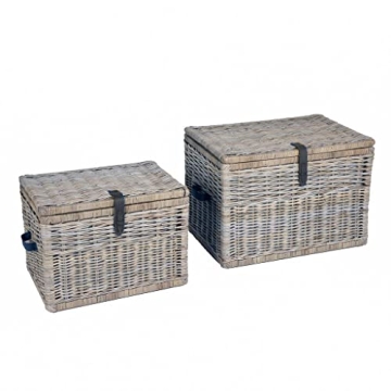 The Basket Lady Deep Wicker Storage Trunk, X-Large, 30 in L x 21 in W x 20.5 in H, Serene Grey