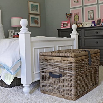 The Basket Lady Deep Wicker Storage Trunk, X-Large, 30 in L x 21 in W x 20.5 in H, Serene Grey