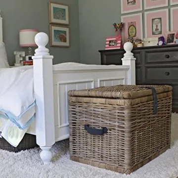 The Basket Lady Deep Wicker Storage Trunk, X-Large, 30 in L x 21 in W x 20.5 in H, Serene Grey