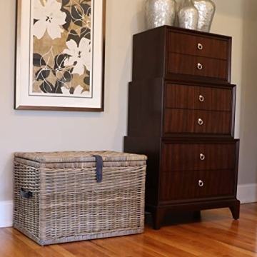 The Basket Lady Deep Wicker Storage Trunk, X-Large, 30 in L x 21 in W x 20.5 in H, Serene Grey