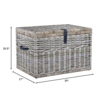 The Basket Lady Deep Wicker Storage Trunk, X-Large, 30 in L x 21 in W x 20.5 in H, Serene Grey