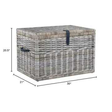 The Basket Lady Deep Wicker Storage Trunk, X-Large, 30 in L x 21 in W x 20.5 in H, Serene Grey
