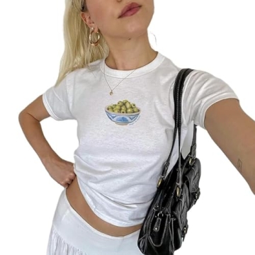 Y2K Vintage Aesthetic Women's Crop Tees - Bow & Fruit Graphic Print