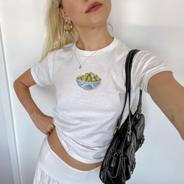 Y2K Vintage Aesthetic Women's Crop Tees Bow Fruit Graphic